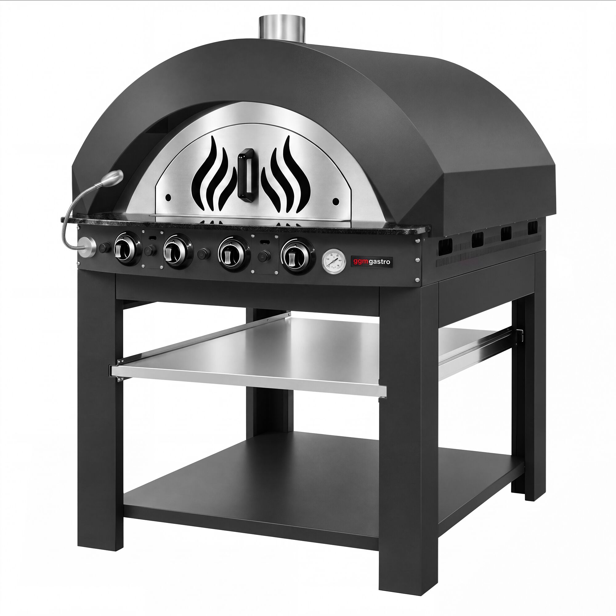 Gas Deck Pizza Oven - Single Deck - 4x Ø30 cm - Mechanical Controls - Anthracite - up to 400°C - incl. Base frame