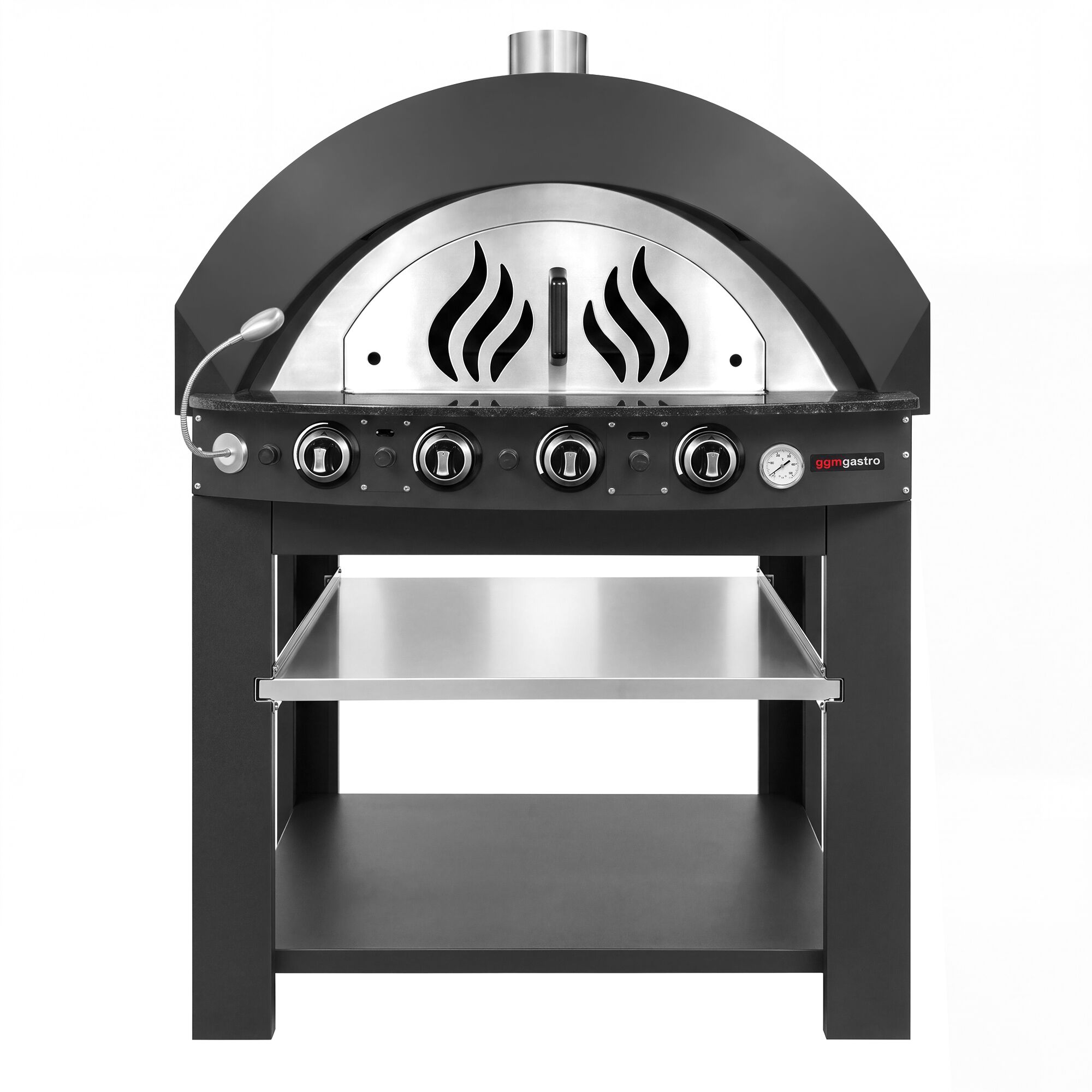 Gas Deck Pizza Oven - Single Deck - 4x Ø30 cm - Mechanical Controls - Anthracite - up to 400°C - incl. Base frame