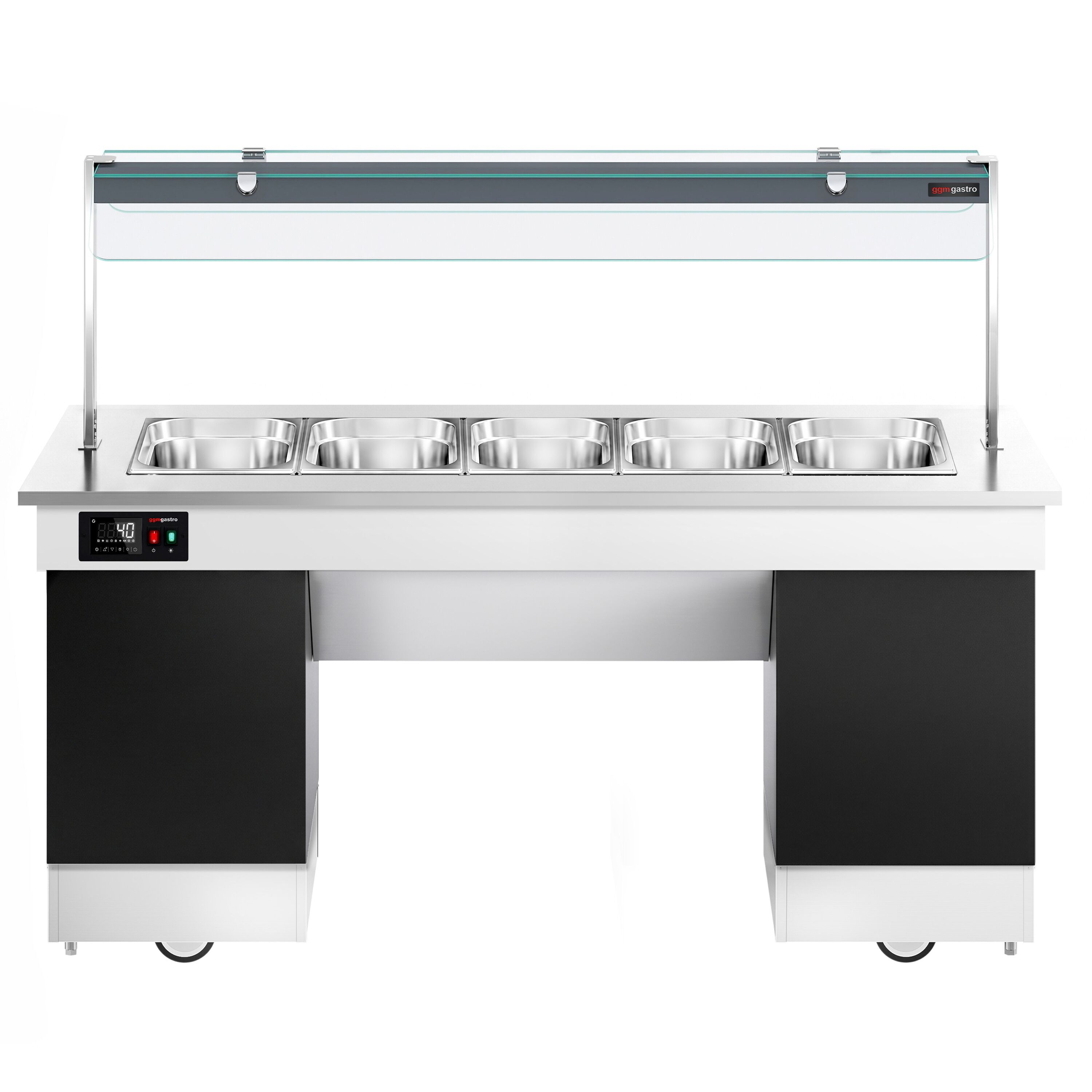 Hot buffet counter – with bain-marie – 2000 mm – for 5x GN 1/1 – incl. castors