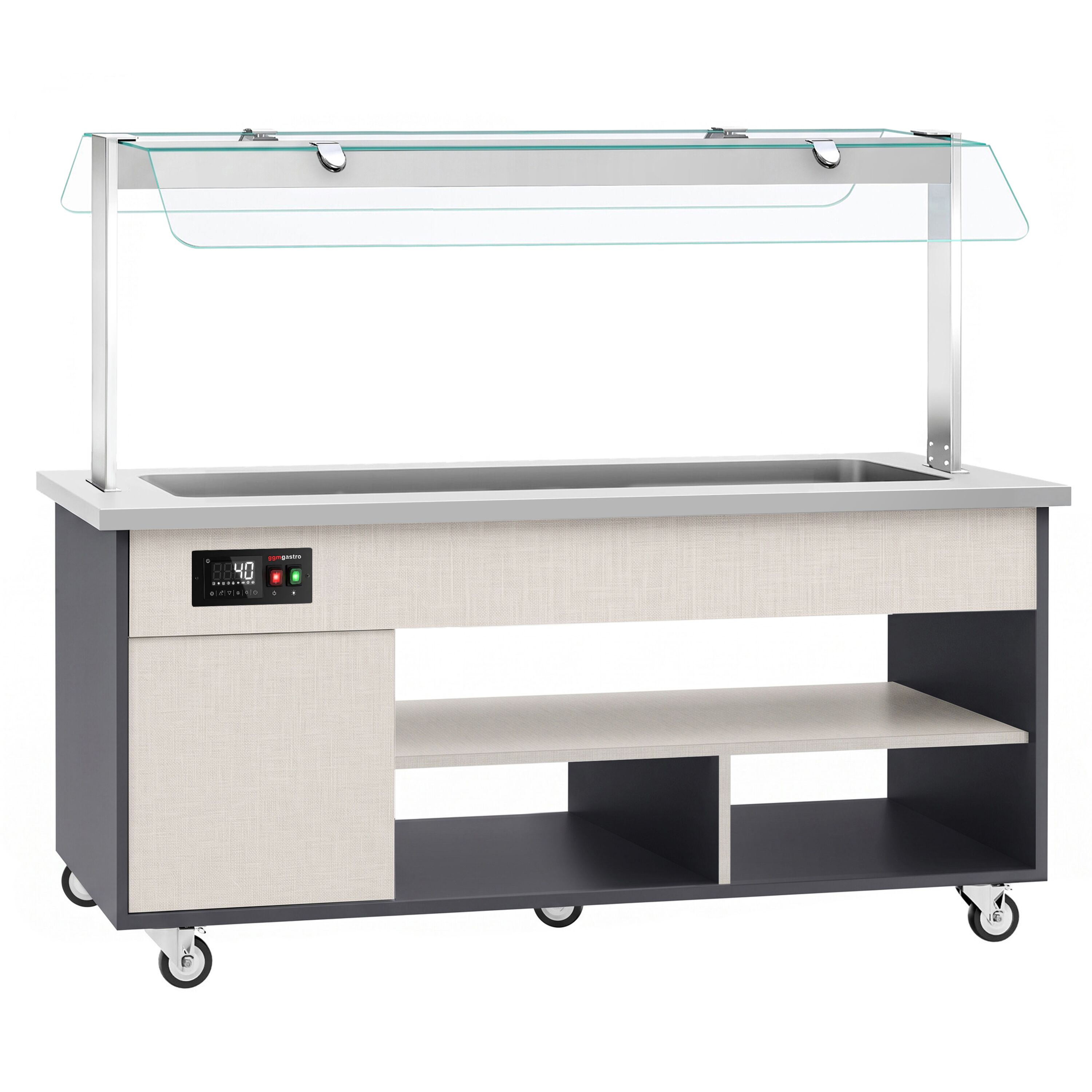 Carrello buffet caldo PARIS - 2000 mm - per 5x GN 1/1 - con bagnomaria, ripiano portapiatti e ruote