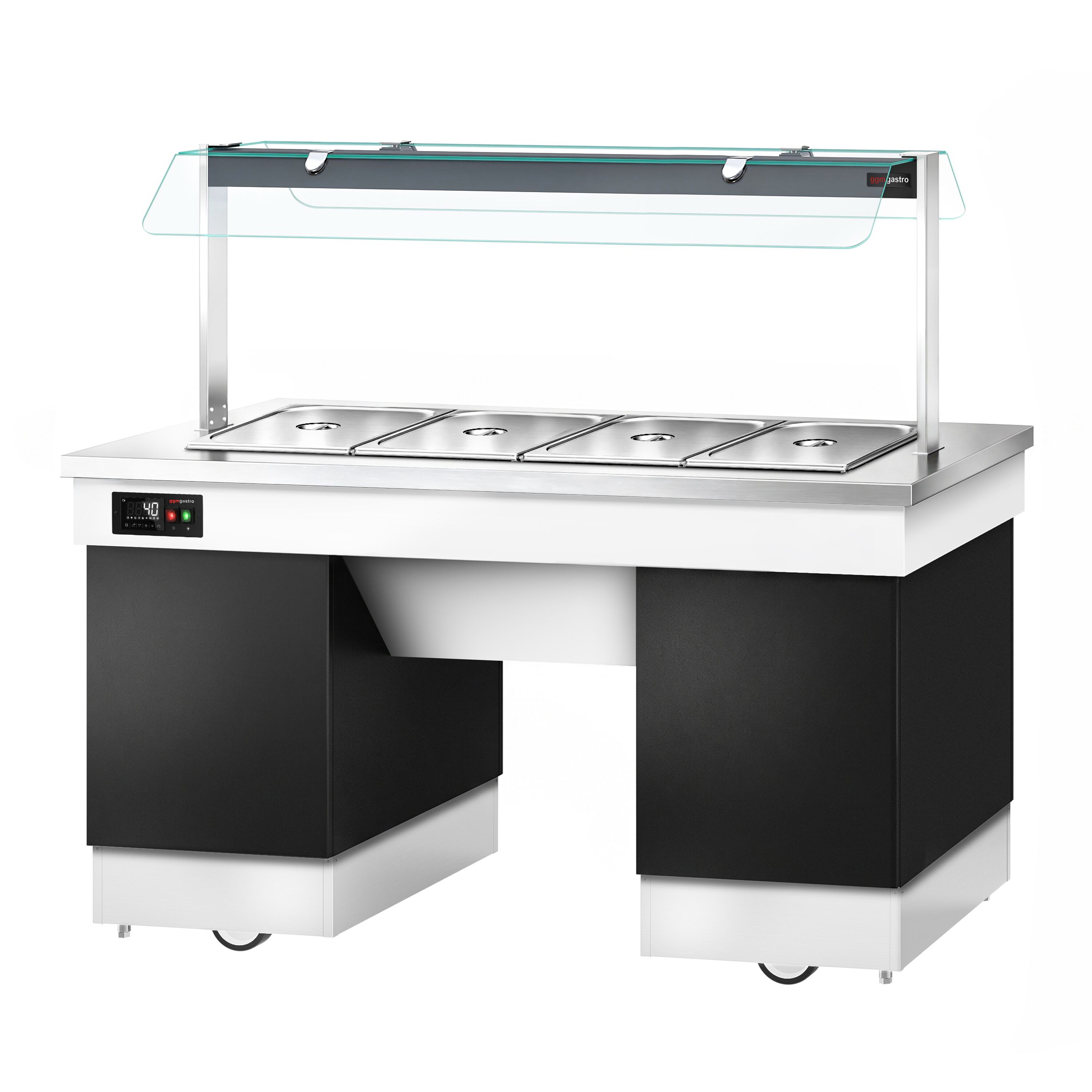 Hot buffet counter – with bain-marie – 1670 mm – for 4x GN 1/1 – incl. castors