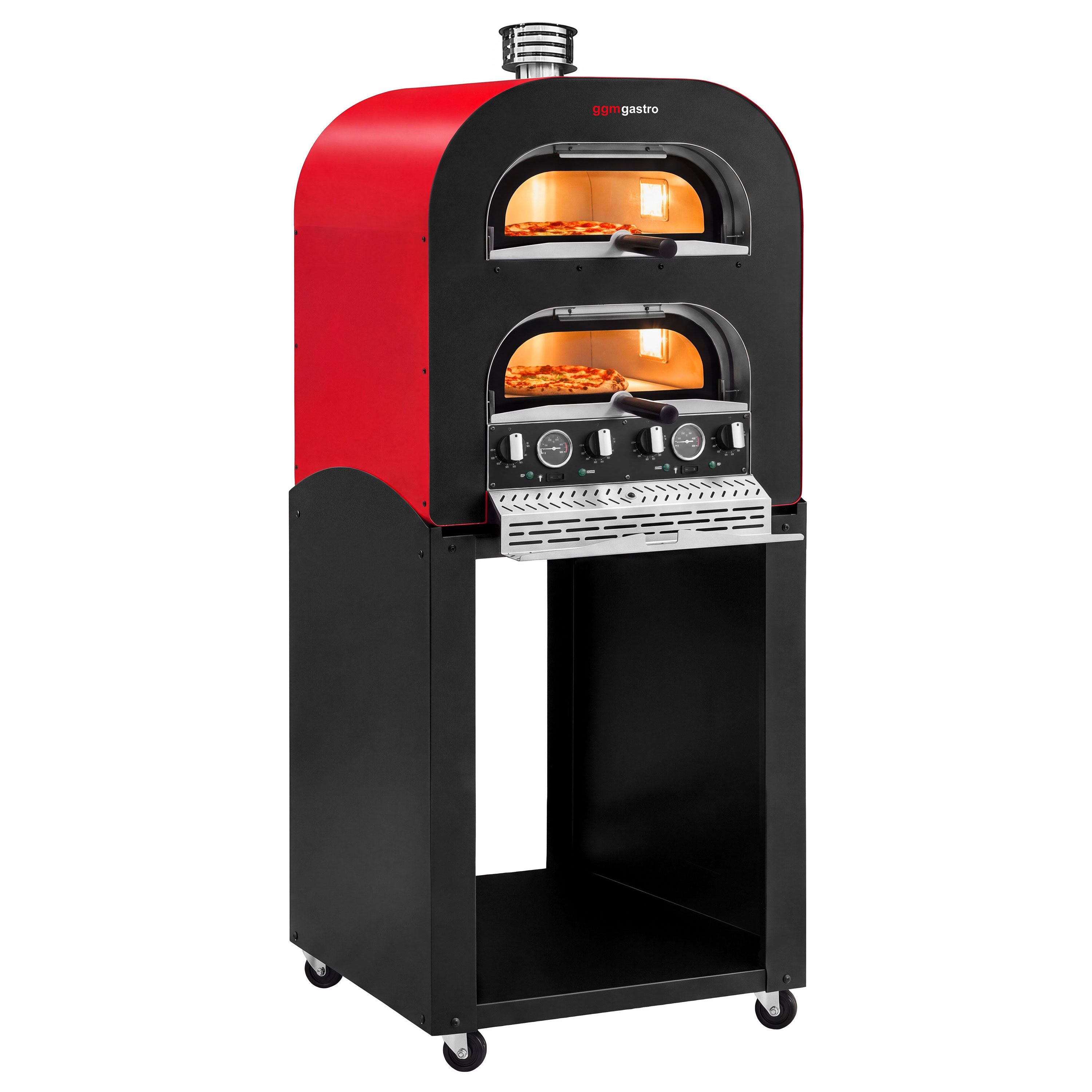 Forno elettrico per pizza - 1+1 x 40 cm - Manuale - con canna fumaria di ventilazione - 7 kW - Rosso