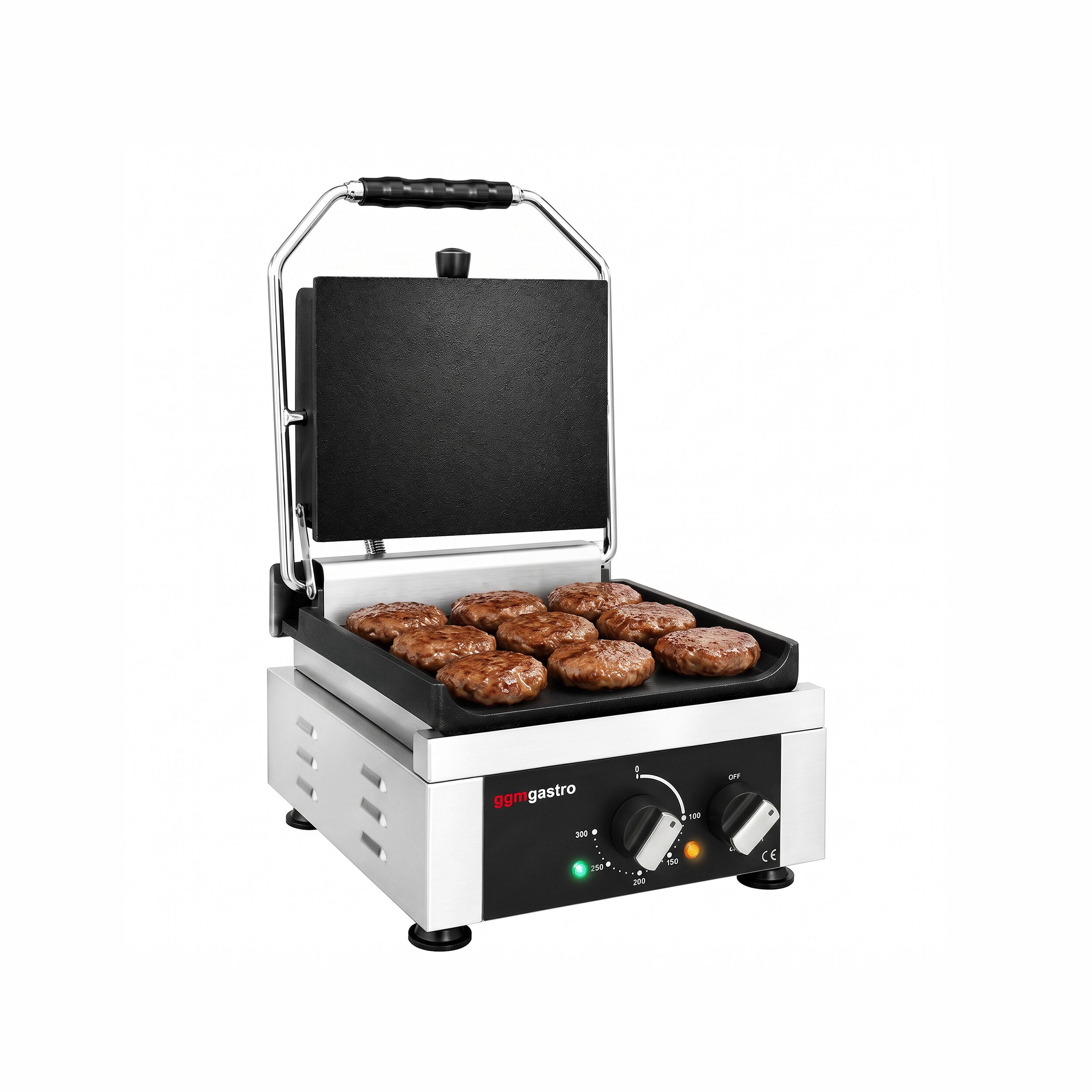Kontaktgrill / Hamburger Grill - 1,75 kW - oben & unten glatt - Grillfläche: 250x250mm