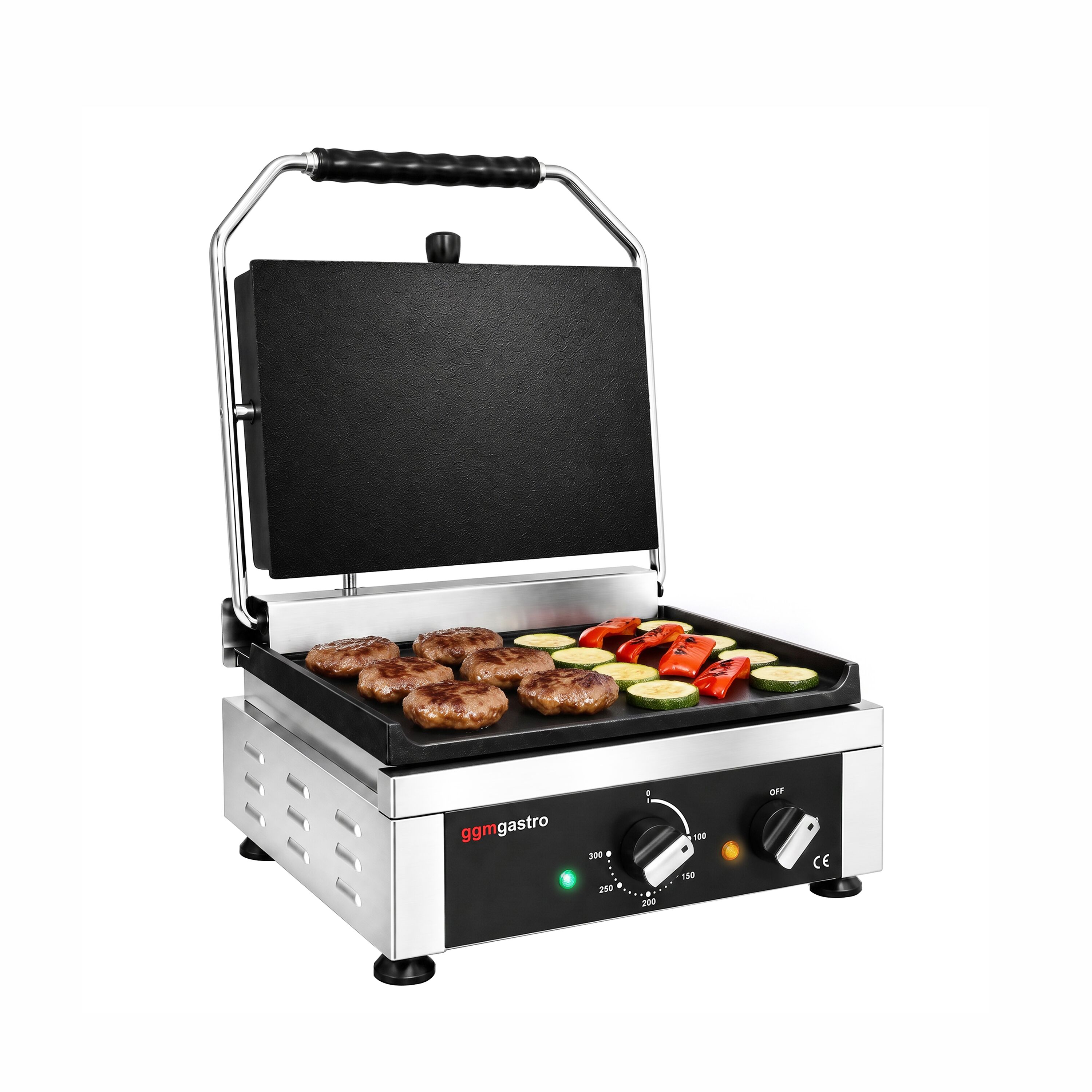 Kontaktgrill / Hamburger Grill - 2,5 kW - oben & unten glatt - Grillfläche: 360x270mm