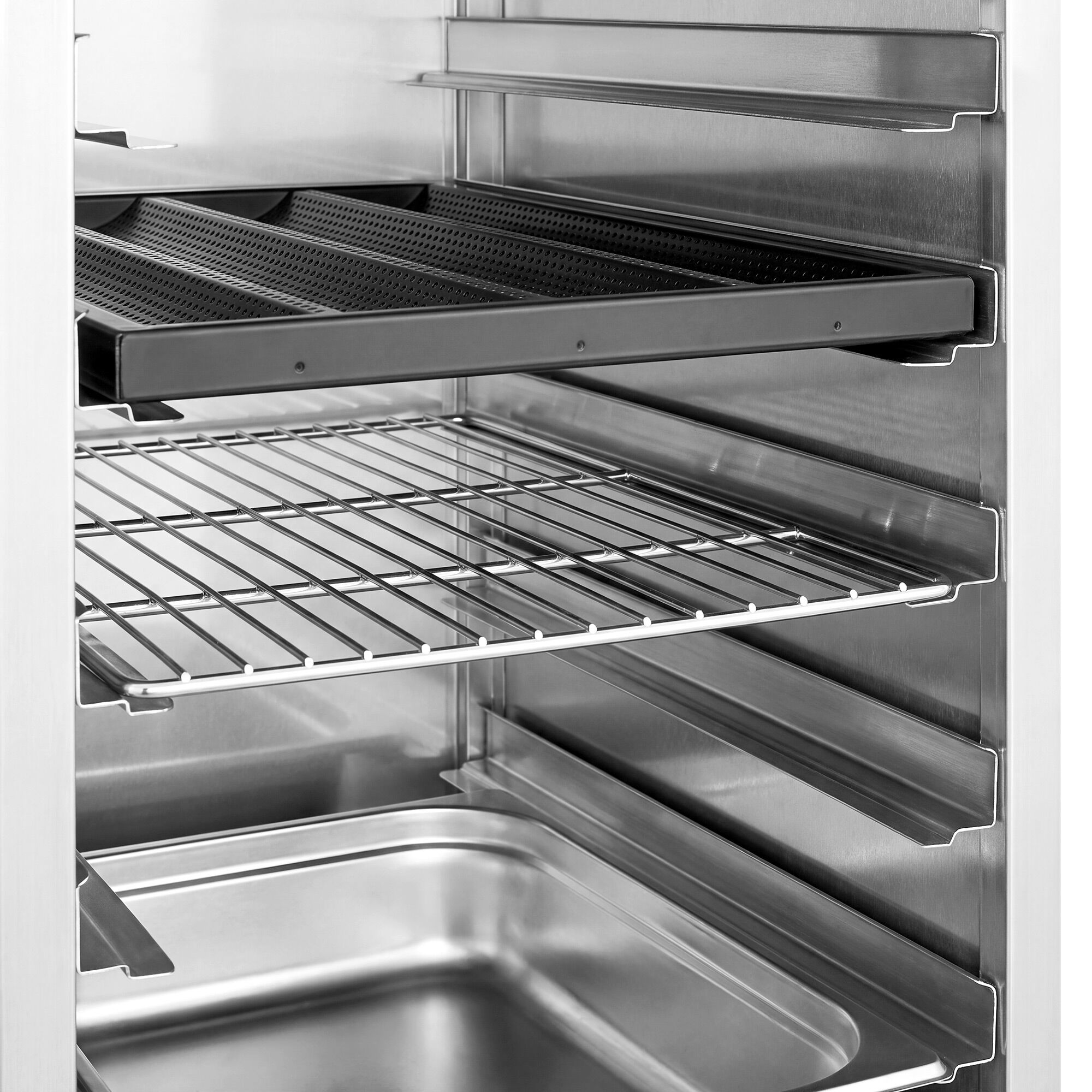 Double Pattisserie Tray Trolley - Stainless Steel - 14-Level - for 14 x GN 1/1 Trays - with low-noise braked castors