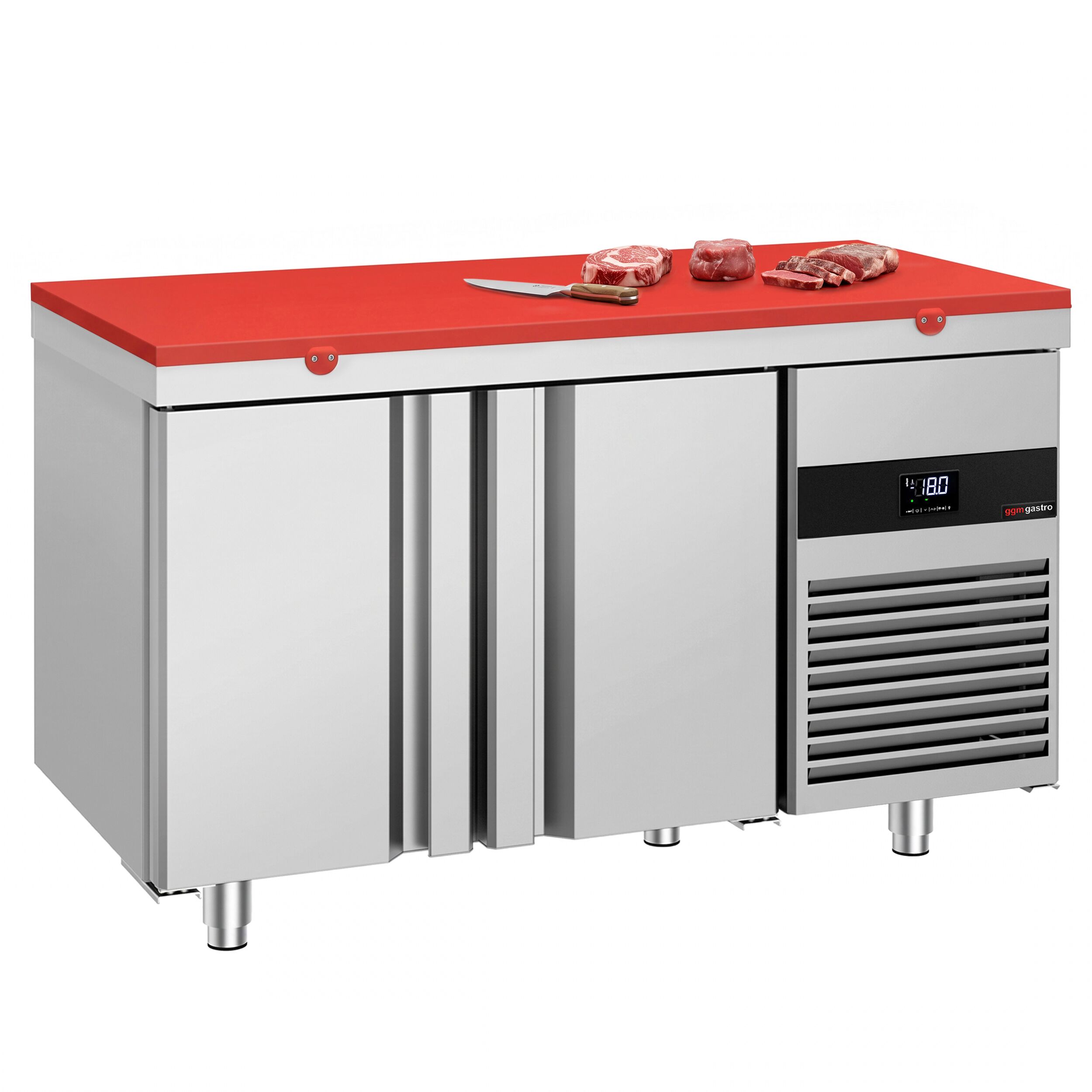 Tiefkühltisch PREMIUM - 1400x700mm - mit 2 Türen - inkl. Schneideplatte Rot
