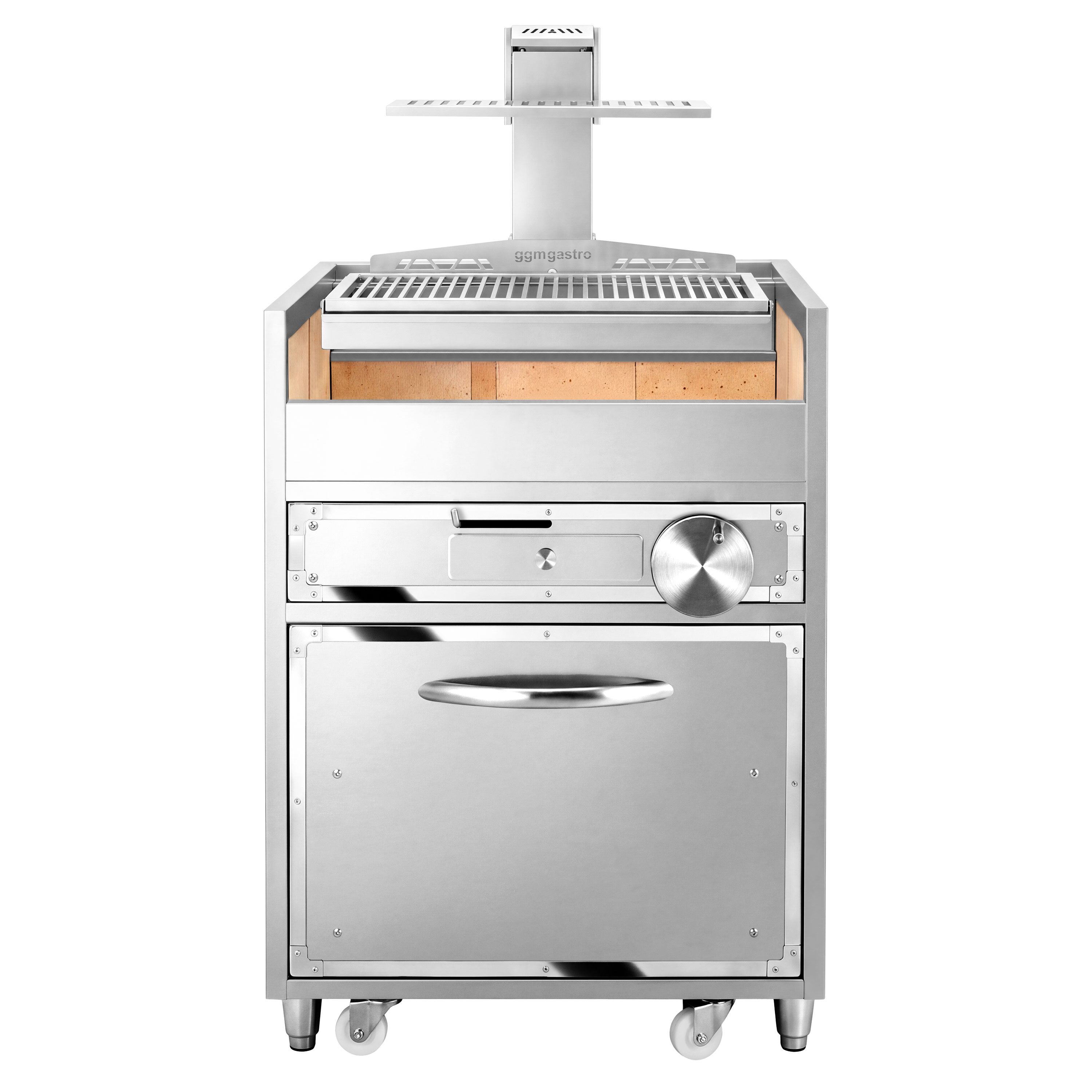 Charcoal barbecue – 2 height-adjustable grill racks – with ash drawer & storage drawer