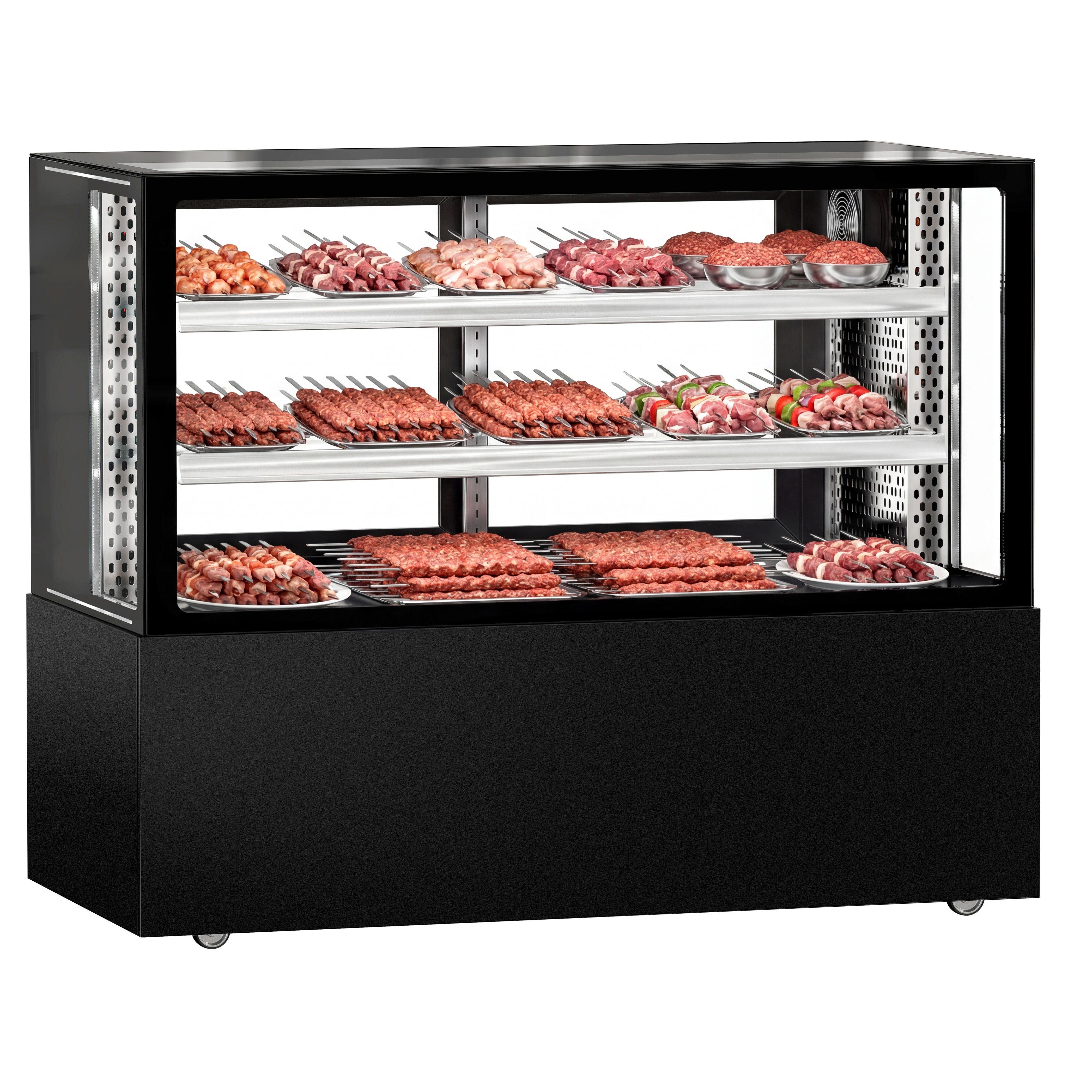 Vitrine de comptoir réfrigérée MADRID - 525L - 1500mm - Double vitrage - avec 2 étagères - portes coulissantes vitrées arrière - Noir mat