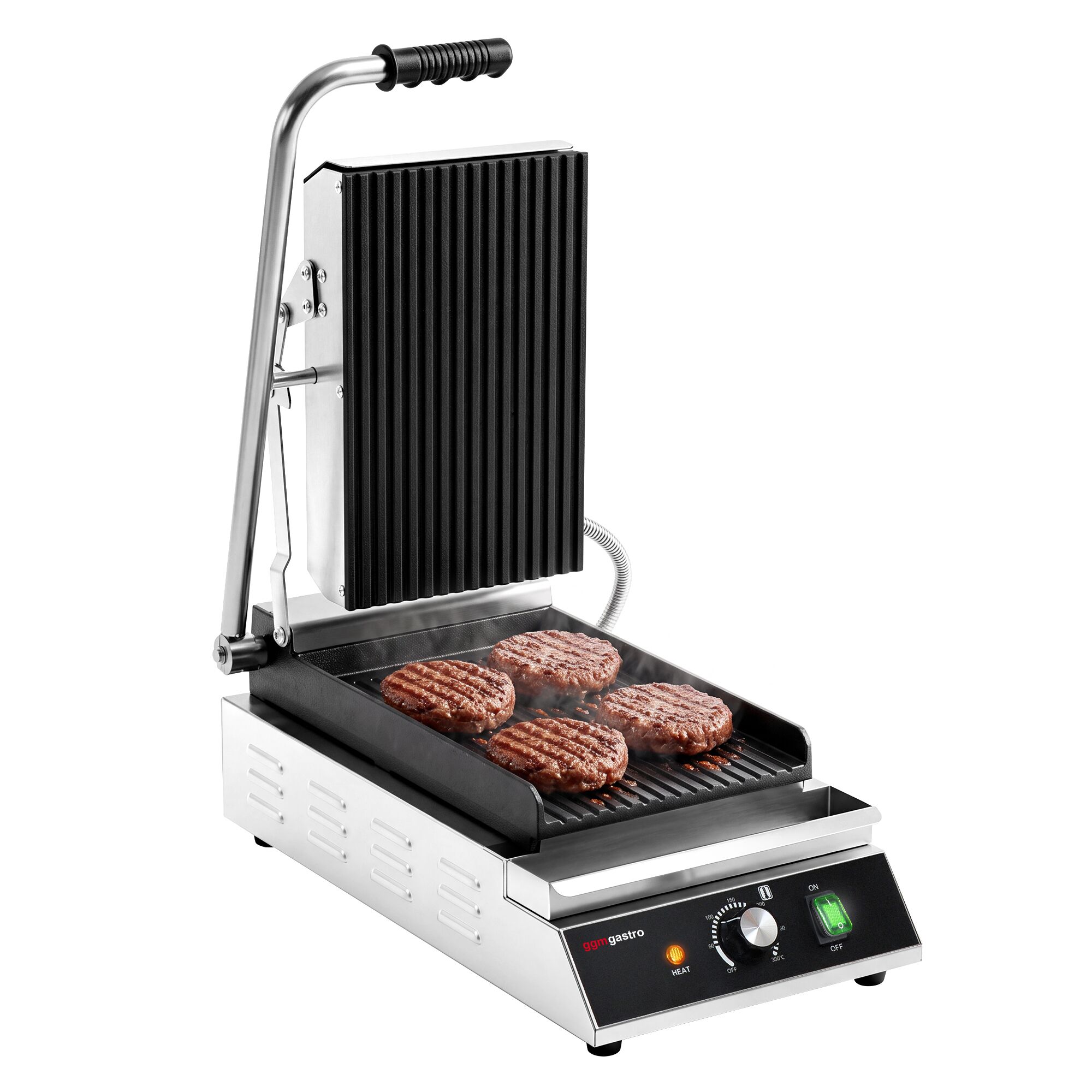 Commercial Contact Grill - Heavy Duty Panini Press - 2.3kW - Digital - plates: ribbed top & bottom - grill area: 230x350mm