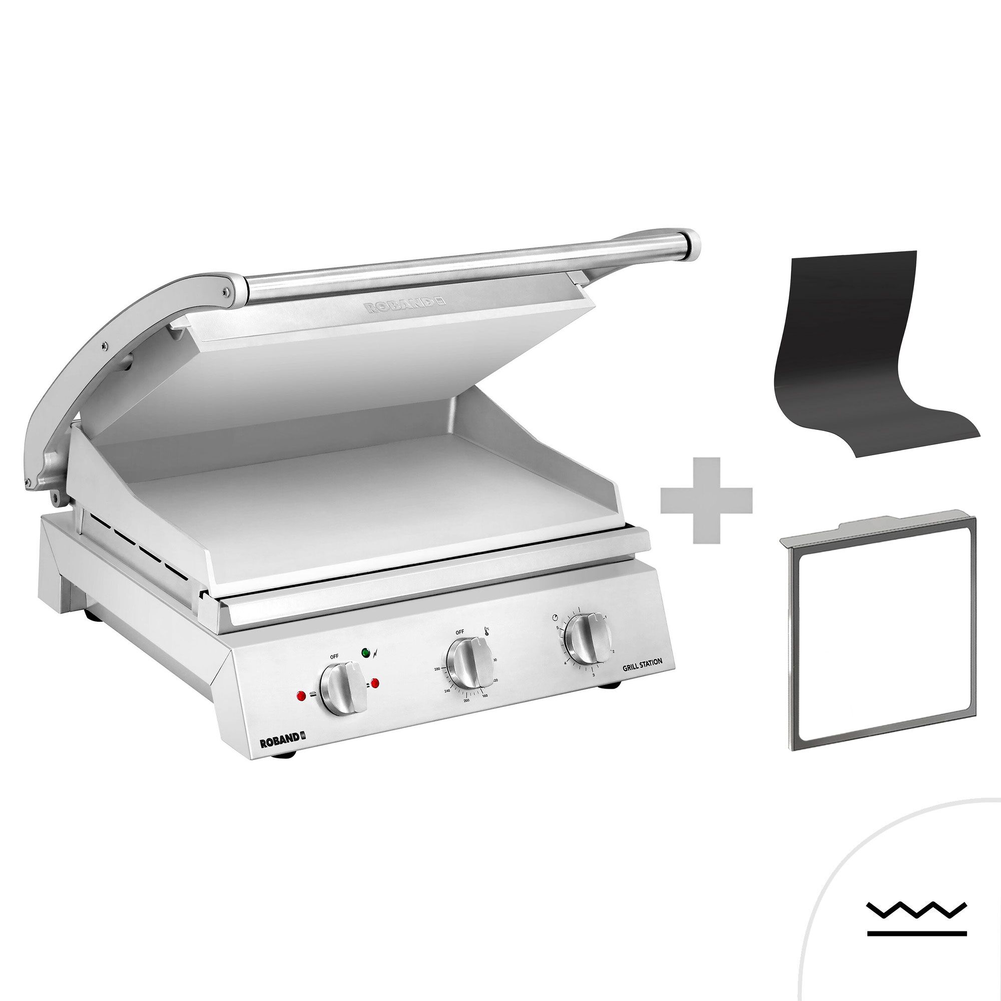 ROBAND | Commercial Contact Grill - Heavy Duty Panini Press PREMIUM – 375×275 mm – 2.25 kW – Smooth Top & Bottom Plates