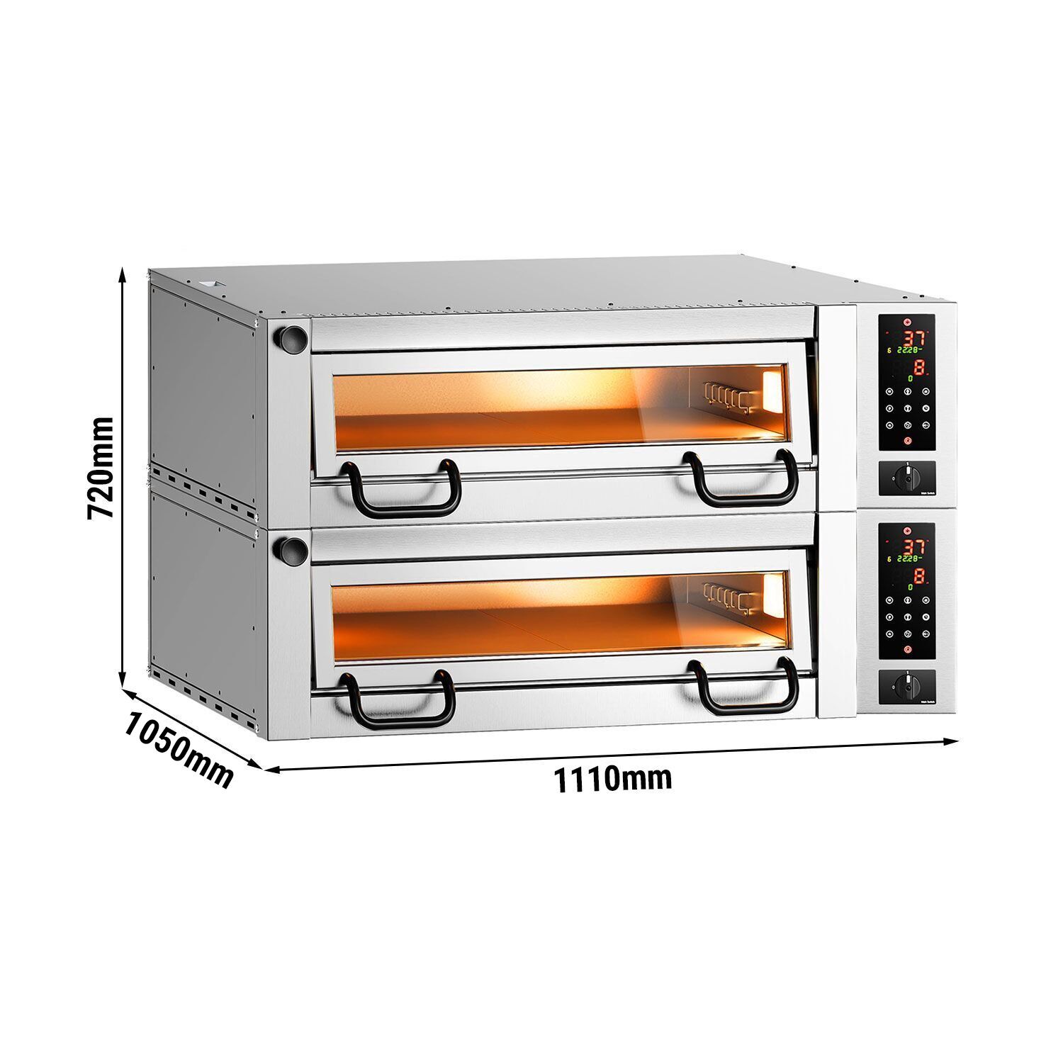 Electric Deck Pizza Oven Power - Twin Deck - Refractory Stone Deck - 4+4 x Ø 34cm (13") - Touchscreen Controls - up to 450°C