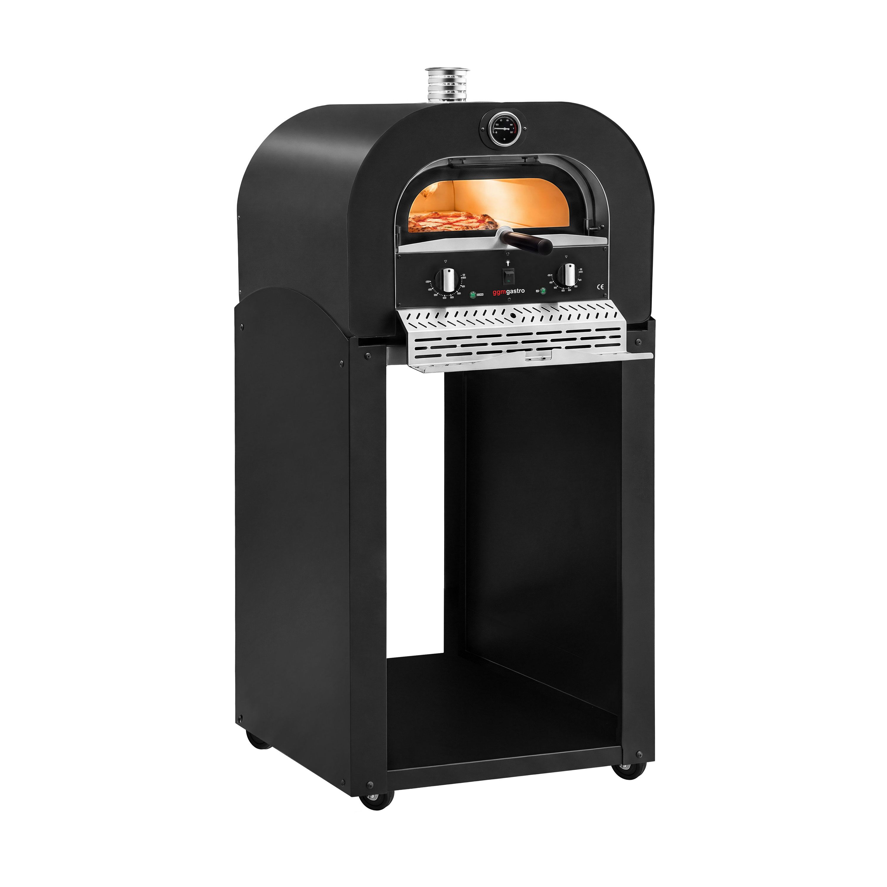 Forno elettrico per pizza - 1x 40 cm - Manuale - con cappa di ventilazione - 3,5 kW - Nero