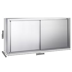Edelstahl Wandhängeschrank PREMIUM - 2000x400mm - mit Schiebetür - 1000mm hoch