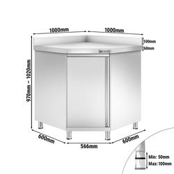Edelstahl Eckarbeitsschrank PREMIUM mit Flügeltür & Aufkantung 1000x700mm