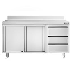 Edelstahl Arbeitsschrank PREMIUM - 1400x600mm - mit 3 Schubladen rechts & Aufkantung