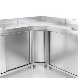 Edelstahl Eckarbeitsschrank PREMIUM mit Flügeltür & Aufkantung 1000x700mm