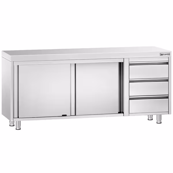 خزانة قاعدية ستانلس ستيل KOPENHAGEN PREMIUM - 2000x600mm - مع أبواب منزلقة و وحدة أدراج 3 يمين