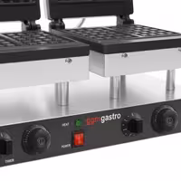 Commercial Waffle Maker - Double - Manual - 4kW - Shape: 2 Brussels Waffles - plates with Teflon coating