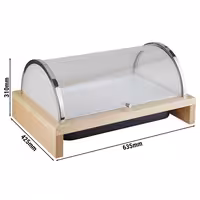Soğutuculu Teşhir Standı - Kemer Tipi - GN 1/1 - Akrilik - 635x425mm - Yükseklik: 310mm - dahil: ahşap stand, plastik kap, melamin tepsi, soğutucu akü, rolltop kapak