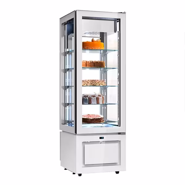 4-Sided Glass Display Freezer - 324L - 600mm - Double glazing - square - with 5 glass shelves - 1 glass door front - White