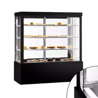 Commercial cake display fridge - 1850L - 1800mm - Double glazing - square - with 3 adjustable shelves - rear sliding doors - for patisserie - Black