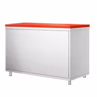 Arbetskåp i rostfritt stål PREMIUM - 1200x700 mm - med 2 skjutdörrar - inkl. skärbräda röd