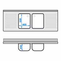 Sudoper ECO - 1800x700 mm - s donjom policom - s 2 koritima - korita sredina - inox