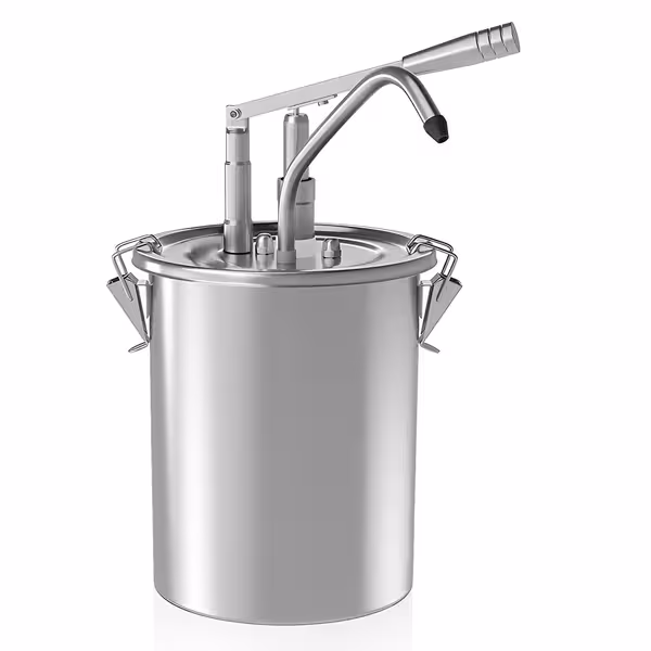 Dozator pentru sosuri - oțel inoxidabil, elemente cromate - 10 litri - dozare 40 ml - 265x265x440 mm - cu Recipient
