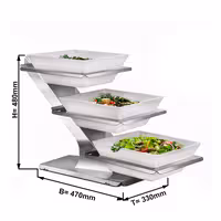 Etagere / Buffet Stand - 3-piece set - Stainless steel - Chrome high-gloss - square - Height: 480mm - incl. 3 Melamine bowls 300x300mm - with 3 shelves