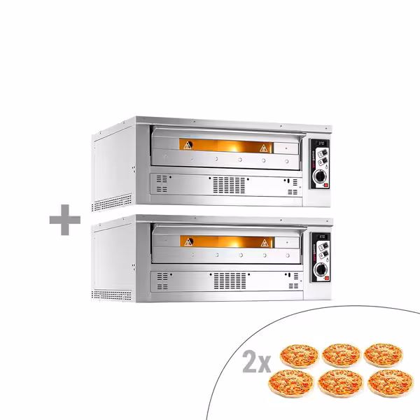 (2 pcs) Gas Deck Pizza Oven - Twin Deck - Refractory Stone Deck - 6+6 - Ø 33cm (13") - 230V Single Phase - Mechanical Controls - up to 370°C