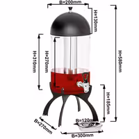 Commercial Juice Dispenser - polycarbonate tank with tap on black powder-coated stainless-steel base - 7 Litres - Black - incl. drip tray