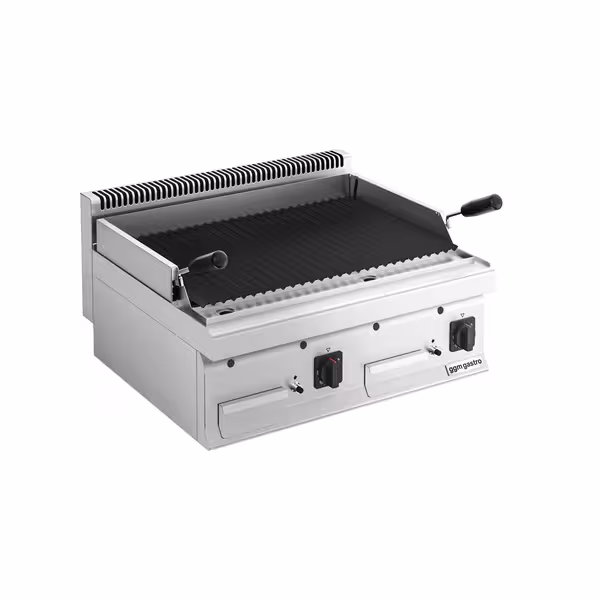 Lávaköves gázgrill - 14 kW - Billenthető grillrács - Asztali kivitel - 700 mm mély - Rozsdamentes acél kivitel