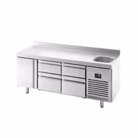 Mostrador refrigerado PREMIUM PLUS - 1960x700mm - de trabajo con fregadero - con 1 puerta y 4 cajones - encimera con alzatina - 465 l