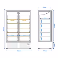 Commercial multideck display freezer - 1260mm - 991L - with 2 double‑glazed hinged glass doors & 5 shelves - Black
