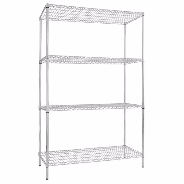 رفوف فولاذية - 1200x450mm - عمق: 450 mm - 4 رفوف (قابلة للتعديل) - كروم مطلي - الحمولة: 180 kg