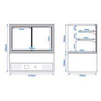 Commercial cake display fridge - 570L - 1210mm - Double glazing - with 2 shelves - rear sliding glass door - Black