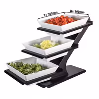 Etagere / Buffet Stand - Powder-coated stainless steel frame - Black - square - incl. 3 Melamine bowls 300x300mm - with 3 shelves