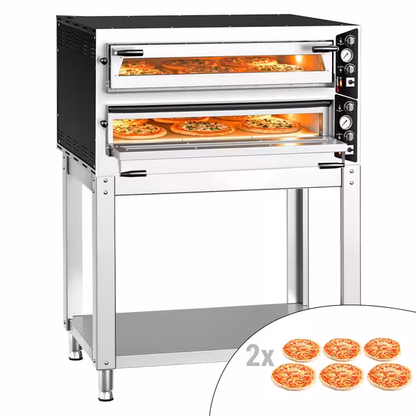 Electric Deck Pizza Oven - Twin Deck - Refractory Stone Deck - 6+6 x Ø 35cm (13.8") - 230V 3 Phase - Mechanical Controls - up to 450°C - incl. Base frame
