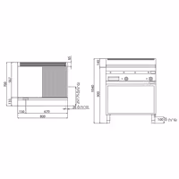 Plinski roštilj - 13,8 kW - Kombinirana (glatka/rebrasta) - površina pečenja: 795x500 mm - satinirana (Scotch-Brite) završna obrada