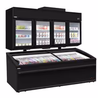 Commercial multideck display freezer - 2500mm - 1244L - with 4 double‑glazed hinged glass doors & 6 shelves - incl. island freezer - Black