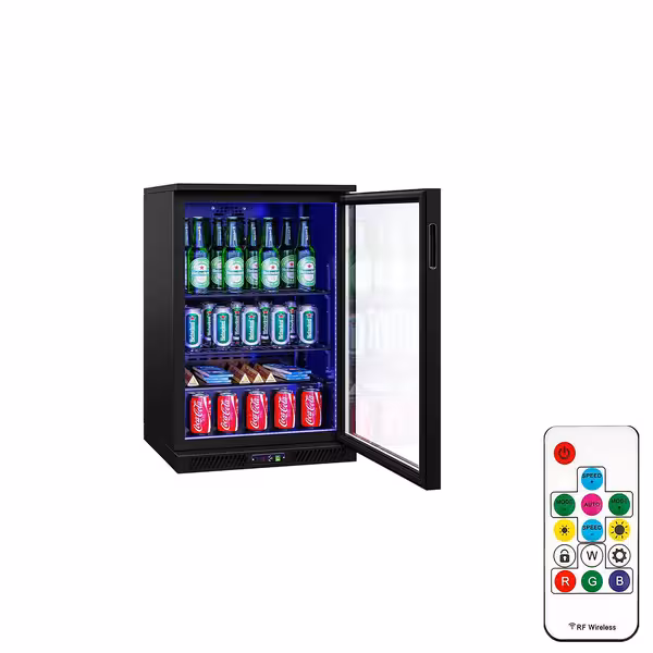 Commercial Back Bar Cooler - 600mm - 126L - with 1 glass hinged door - Black