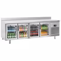 Stół chłodniczy barowy do napojów Premium PLUS – 2452 x 600 mm – z 4 drzwiami szklanymi i rantem