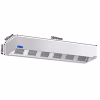 Commercial Wall-Mounted Extractor Hood with Motor - 3000mm - with Speed Controller, Baffle Filters & Lighting