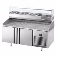Table réfrigérée à pizza Premium PLUS - 1783x800 mm - avec 2 portes - incl. vitrine réfrigérée - 7x GN 1/4