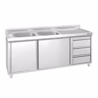 PREMIUM umivaonik – 2000 x 600 mm – s 3 ladice i 2 sudopere na lijevoj strani