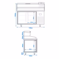 Commercial Pizza Prep Counter - Granite Top PREMIUM PLUS - 1490x700mm - with 2 doors - incl. refrigerated topping unit - 6x GN 1/4