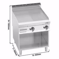 Plinski roštilj - 20,0 kW - Kombinirana (glatka/rebrasta) - površina pečenja: 796x667 mm - na otvorenom ormariću - satinirana (Scotch-Brite) završna obrada
