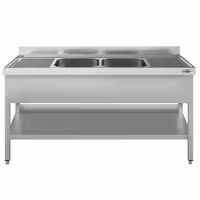Stainless Steel Commercial Sink Unit ECO - 2000x600mm - with Double Bowl Centre - with Undershelf