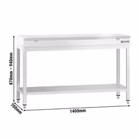 Mesa de trabajo de acero inoxidable | central PREMIUM - 1400x700mm - con estante inferior y refuerzo omega - con tabla de corte blanca