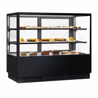 Commercial cake display fridge - 580L - 1500mm - Double glazing - square - with 2 glass shelves - rear sliding doors - for patisserie - Black